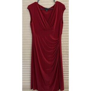 Ralph Lauren Dress Ruched Dress Red Stretch Ruffle Women's Size Small Sleeveless